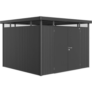 Casetta da giardino Biohort HighLine, misura H6, grigio scuro metallizzato, 8,5 m² con doppia porta.