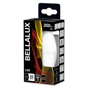 Bellalux LED-Lampe E14, Kerzenform, 250lm, warmweiß, in Produktverpackung.