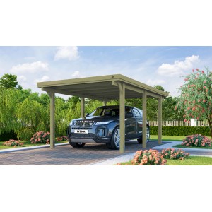 Weka Carport a tetto piatto 617 con lamiera trapezoidale, 322x512 cm, con auto. Carport singolo per una protezione ottimale.