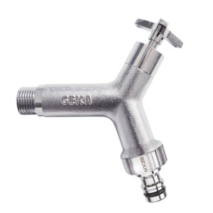 Rubinetto acqua fredda Geka Design Plus, 1/2 pollice, rubinetto argento con raccordo.