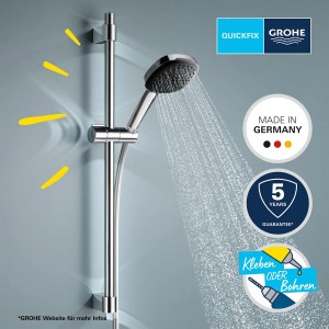 Set doccia Grohe Vitalio Comfort 110 cromato con getto d'acqua e asta doccia.