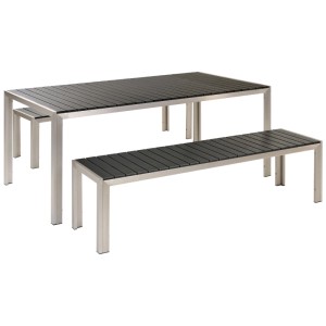Ensemble de meubles de jardin 2 pièces Beliani Nardo, aluminium/bois synthétique, noir. Table et banc pour le jardin.