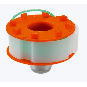 Bobine de rechange Gardena 4 m pour coupe-bordures. Boîtier orange, bobine blanche.