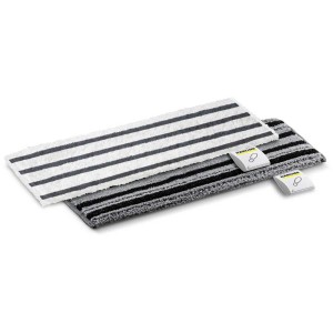 Kärcher Power set de lingettes pour sol EasyFix, 2 pièces, pour nettoyeur vapeur. Deux lingettes pour sol à rayures grises et blanches.
