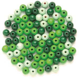 Holzperlen Buche, Grün-Mix, 12mm, 28 Stück, zum Schmuckbasteln.