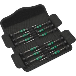 Jeu de tournevis Wera Kraftform Micro, 12 pièces dans une sacoche de transport.