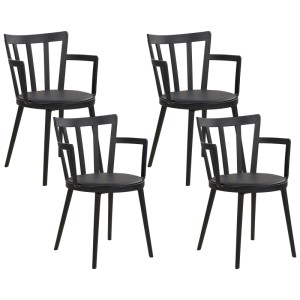 4er Set: Schwarze Beliani Esszimmerstühle Morill mit Armlehnen und Lamellen-Rückenlehne.
