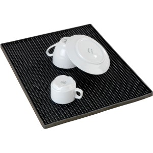 Tappetino scolapiatti nero Wenko Maxi (40x30 cm) con stoviglie. Ideale come scolapiatti.