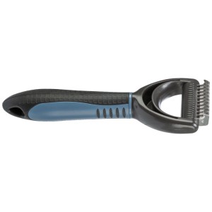 Spazzola districante per cani Trixie, denti larghi, con manico in plastica e metallo.