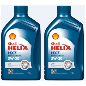 2x Huile moteur Shell Helix HX7 Pro AV 5W-30, bouteilles de 1 l pour voitures et véhicules utilitaires légers.