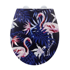 Wenko WC-Sitz Silvi Duroplast con motivo fenicotteri e piante.