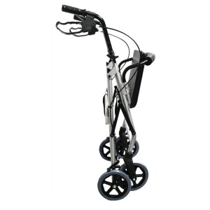 Rollator Ridder Eco plié, noir, avec siège. Aide à la marche compacte pour la sécurité dans la salle de bain et en déplacement.