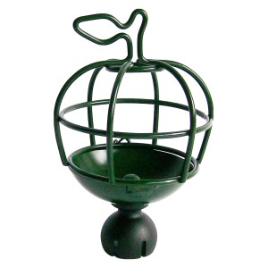 Mangiatoia per uccelli Peacock in metallo verde per palline di grasso e mele, 11x6cm.