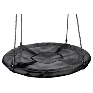 Altalena a nido OutdoorToys nera, 100x100cm, con seduta rotonda e corde di sospensione robuste.
