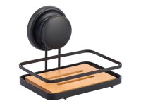 MSV Seifenschale mit Mega-Saugnapf Stahl und Bambus Mattschwarz