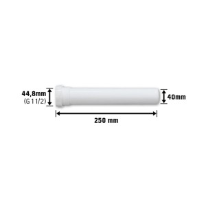 Tube d'extension blanc en plastique (40 mm x 44,8 mm) pour siphons.