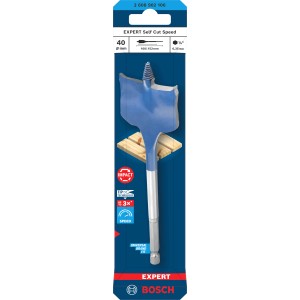 Bosch Flachfräsbohrer Expert Self Cut Speed, 40 mm, blau-silber, für schnelles Bohren.