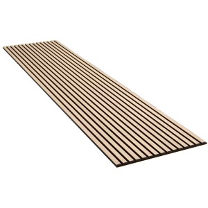 Panneau acoustique chêne naturel sur feutre noir, 240 cm, pour revêtement mural et plafond.