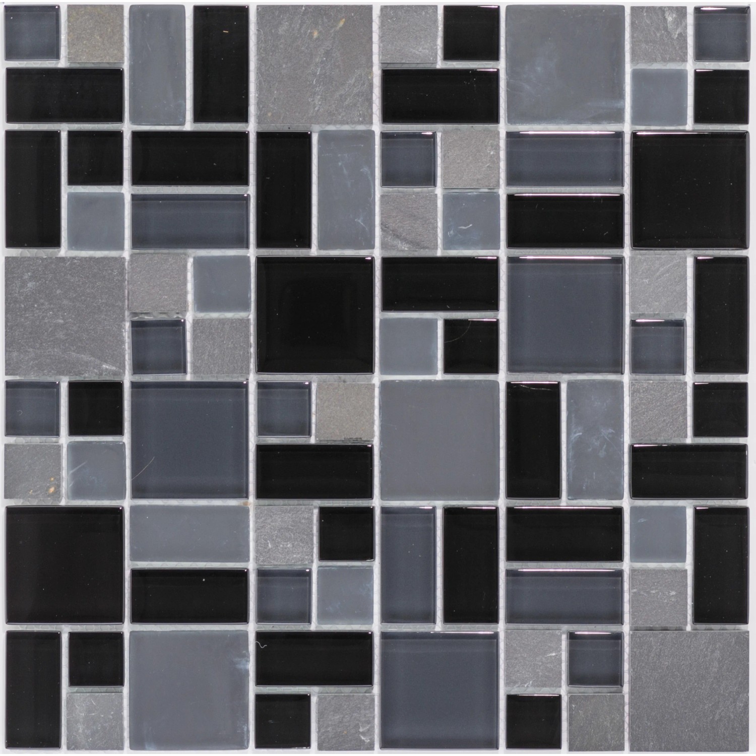 Mosaïque Ardoise Noir Anthracite En Bâtonnets - Pierre Naturelle, 300x300mm, Motif Paquebot