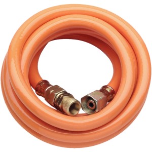 Tuyau de gaz propane orange, 3 m, avec raccord pour matériel de soudure.