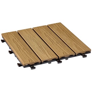 Dalles clipsables WPC aspect bois brun, 6 pièces, pour un aménagement facile de terrasse ou de balcon.