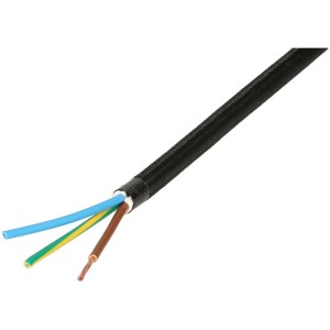Cavo tessile nero TD H05VV-F 3x1 mm², lunghezza 5 m, per dispositivi portatili.