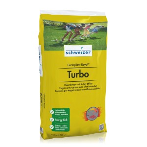 Sac jaune d'engrais pour gazon Schweizer Certoplant Royal Turbo 20 kg pour démarrage du gazon.