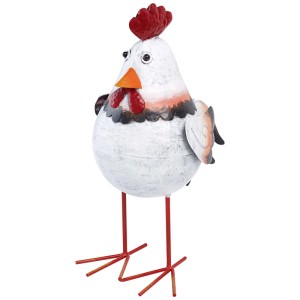 Stehende Deko-Figur Hahn, weiß, 28 cm hoch, aus Stahlblech für die Gartendekoration.