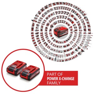 Einhell Batteria 18V 4Ah PXC Plus Twinpack, due batterie rosse con indicatore di carica, parte della famiglia Power X-Change.