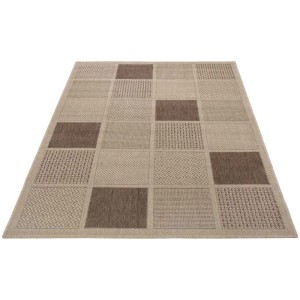 Tapis moderne Andiamo Utah Beige, 57x110 cm, avec motif graphique à carreaux.