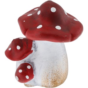 Figura decorativa a forma di fungo, rosso e bianco, in ceramica, alta 8,5 cm, per decorazioni autunnali.
