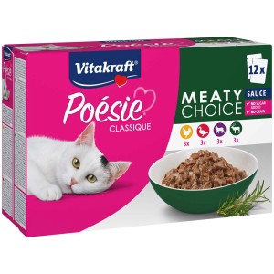 Vitakraft Poésie Classique Multipack Meaty Choice, 12 x 85g, alimento umido per gatti con pollo, anatra, agnello e selvaggina.