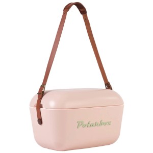 Polarbox Kühlbox Retro Cooler in Nude, 12 Liter, mit braunem Trageriemen.