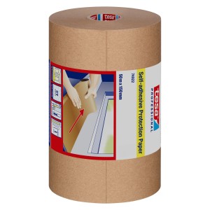 Rouleau de papier de protection auto-adhésif Tesa, 50 m x 150 mm, pour le recouvrement lors de travaux de rénovation.