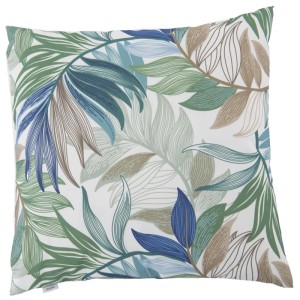 Cuscino decorativo Doppler 45x45 cm con motivo floreale nei toni del verde, blu e marrone.