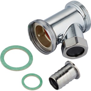 Raccord de tuyau chromé avec raccord de tuyau (20 mm) pour vidange de machine à laver.