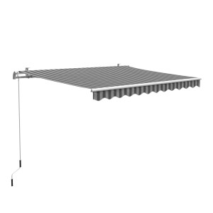 Tenda a braccio Aventura 3x2m a strisce grigio-bianche con manovella per terrazza e balcone.