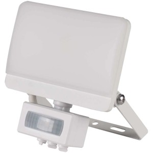 Projecteur LED blanc Steffen avec détecteur, 15W, pour montage mural extérieur.