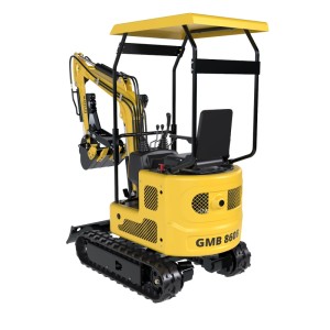 Mini escavatore a benzina Güde GMB 860B: mini escavatore giallo con cingoli e tetto cabina.