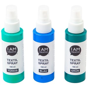 Set spray per tessuti I Am Creative Ocean, 3 colori: turchese, verde, blu. Per design tessile creativo.