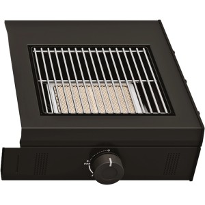 Outdoorchef Blazing Zone Kit Plus Davos, bruciatore grill nero con griglia in acciaio inox e manopola.