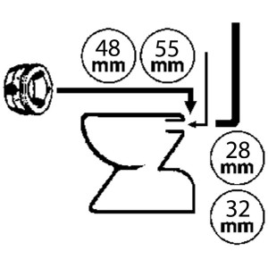 Schéma du raccord de tuyau de chasse d'eau Sanitop-Wingenroth avec les dimensions du tuyau et de la rosace.