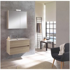 Ensemble de meubles de salle de bain Kora 80 cm Ulme Rousseau avec armoire de toilette et lavabo.