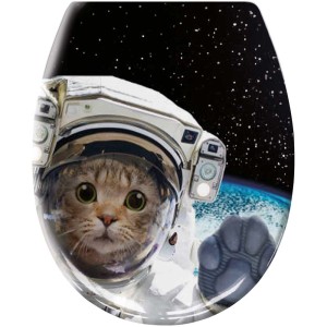 Sedile WC Kleine Wolke Cosmo Cat: gatto in tuta da astronauta su sfondo spaziale.