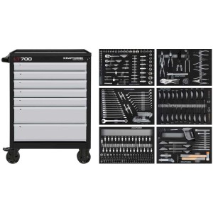 Servante d'atelier Kraftwerk LT700 avec assortiment d'outils 301 pièces dans 7 tiroirs.