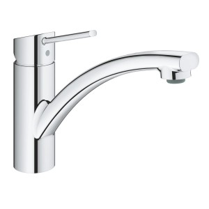 Miscelatore monocomando per cucina Grohe QuickFix Swift, cromato, a bassa pressione con area di rotazione.