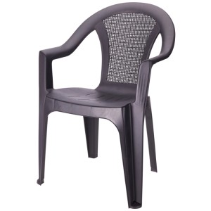 Sedia da giardino impilabile nera in polipropilene con braccioli. Ideale per giardino, terrazza e balcone.