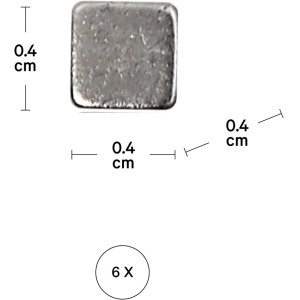 Silberner I Am Creative Würfelmagnet, 4x4 mm, mit Maßen und '6 X' für 6 Stück. Ideal für Notizen & Künstlerzubehör.