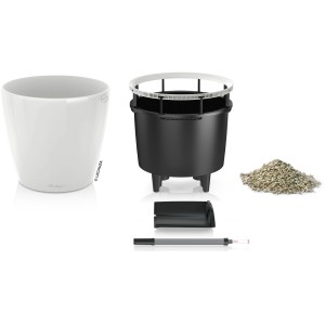 Vaso per piante Lechuza Classico Premium LS, Ø 50cm, bianco lucido, con sistema di irrigazione e accessori.
