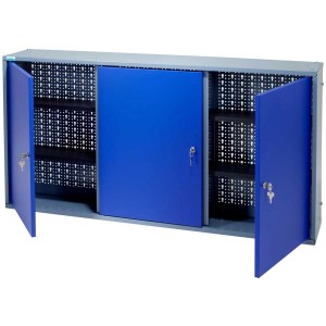 Armadio pensile Küpper 70090 con 3 ante, frontali blu e 4 ripiani. Armadio per attrezzi per l'officina.